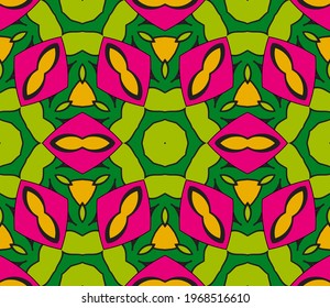 Abstract colorful doodle flower seamless pattern. Floral geometric background. Mosaic, tile of thin line ornament.