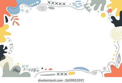 Abstract colorful doodle frame on white background