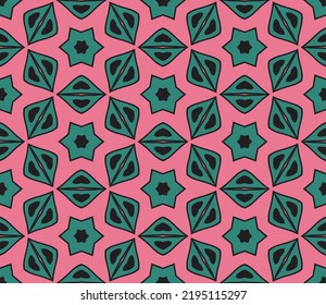 Abstract colorful doodle hexagon seamless pattern. Geo shape  background. Mosaic, tile of thin line ornament.