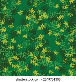 Abstract colorful doodle seamless pattern with leaves, plants, branches. Messy fantasy floral background.