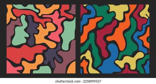 abstract colorful doodle seamless pattern set. Creative minimalist style background, trendy design with basic shapes. Modern abstract multicolor backdrop.