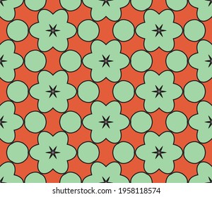 Abstract colorful doodle star seamless pattern. Snowflake background. Mosaic, tile of thin line ornament.