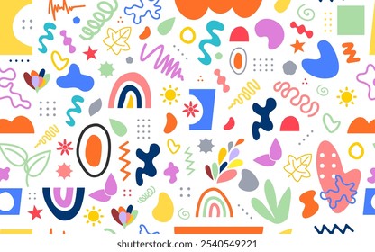 Abstrato colorido rabiscos sem costura padrão linha arte vintage retro estilo tecido papel impressão embalagem embrulhar floral decorativo ornamental