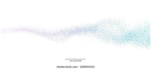 Resumen de puntos coloridos partículas fluyendo gradiente ondulado color azul pastel rosa púrpura aislado sobre fondo blanco. Elementos de diseño de ilustraciones vectoriales en concepto de tecnología, energía, ciencia, música.