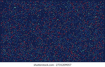 Abstractas patrón de puntos de colores sobre fondo de Vector azul oscuro que representa el ruido aleatorio o textura de confeti para el Anuncio de celebración de vacaciones o el diseño digital de Fondo de pantalla de grano de datos