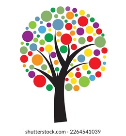 Abstract colorful dots tree decor silhouette, Vector Illustration.