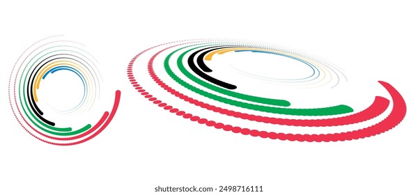 Abstract colorful dotted background. Red, Green, Black, Yellow and Blue colors halftone dots.