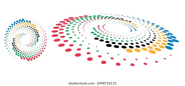 Abstract colorful dotted background. Red, Green, Black, Yellow and Blue colors halftone dots.