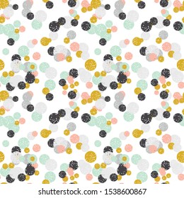 Abstract colorful dotted seamless pattern. Round grunge geometric background. Infinity geometrical pattern. Vector illustration.  