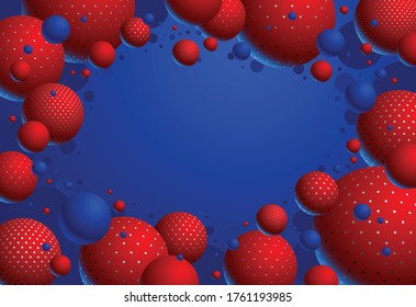 Abstract colorful dotted spheres vector background, composition of flying balls decorated with dots, 3D mixed globes