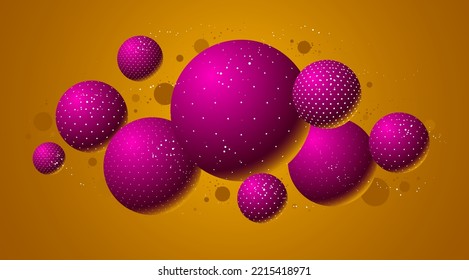 Abstract colorful dotted spheres vector background, composition of flying balls decorated with dots, 3D mixed globes