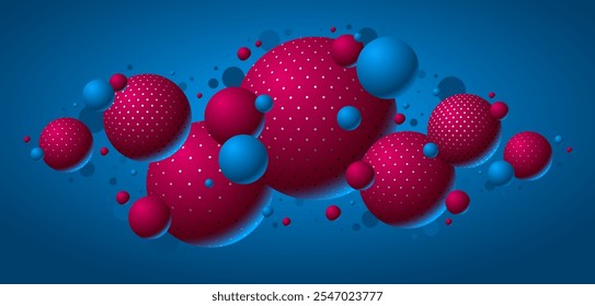 Abstractas fondo de Vector de esferas punteadas de colores, composición de bolas voladoras decoradas con puntos, globos mixtos 3D