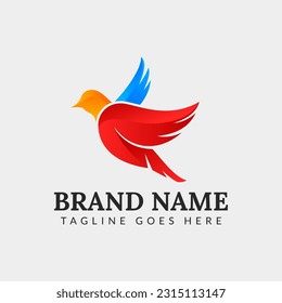 Abstract colorful dove bird logo, multicolor gradient, pigeon wings vector logotype