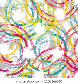 Abstract colorful dry brush stroke textured circles seamless pattern design