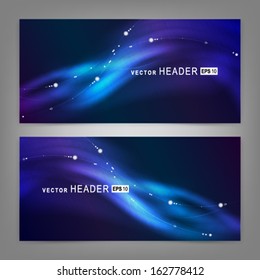 Abstract colorful dynamic elements, shiny space. Website header or banner set.  Vector illustration EPS 10