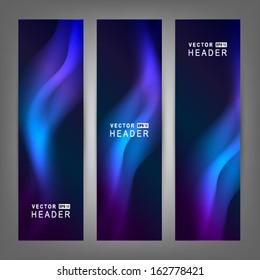 Abstract colorful dynamic elements, shiny space. Website header or banner set.  Vector illustration EPS 10