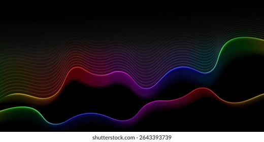 Abstract colorful dynamic line waves on the black background