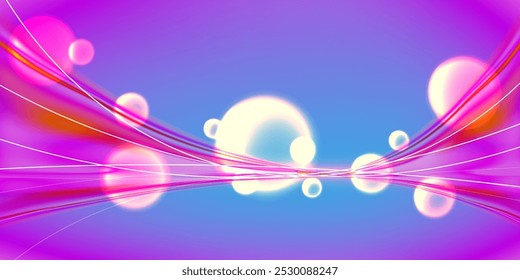 Abstrakte, farbenfrohe, dynamische Linien wellen auf violett-blauem Hintergrund.