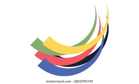 Abstract colorful dynamic swoosh lines rising up on white background. Clean geometric vector graphic concept for sports logo, energy symbol or corporate branding identity. Modern Swiss Style