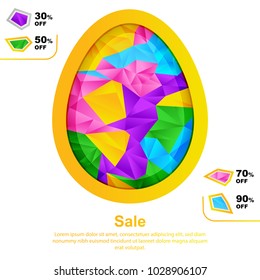 Abstract colorful Easter egg. Sale banner. Multicolored triangles on the white background. Easter card