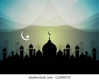 abstract colorful eid background with mosque.