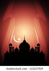 abstract colorful eid background with mosque.