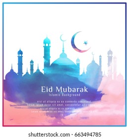 Abstract Colorful Eid Mubarak Watercolor Background