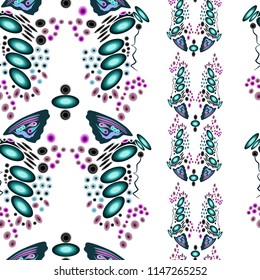 Abstract colorful elements on white background, stylized snake skin, seamless pattern for textile texture