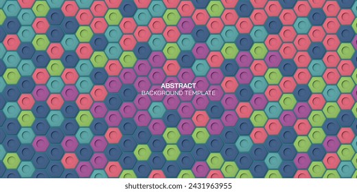 Abstract colorful embossed hexagon paper cut style vector illustration background. Colorful honeycomb pattern background. Plastic nut pattern background.