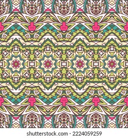 Abstract colorful ethnic seamless pattern ornamental. Vector boho folkloric geomertric art background mandala art