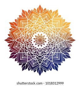 Abstract colorful ethnic styled flower pattern with gradient colors on white  background - mandala style illustration
