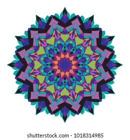 Abstract colorful ethnic styled flower pattern on white  background - mandala style illustration