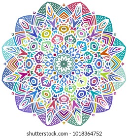Abstract colorful ethnic styled flower pattern on white  background - mandala style illustration