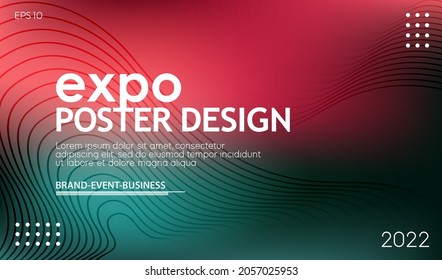 Abstract Colorful Exhibition Poster Design Template With Wavy Lines Effect Background.