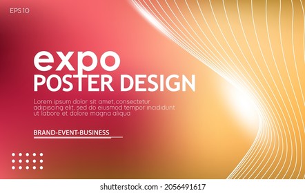 Abstract colorful exhibition poster template with glowing lines effect background.