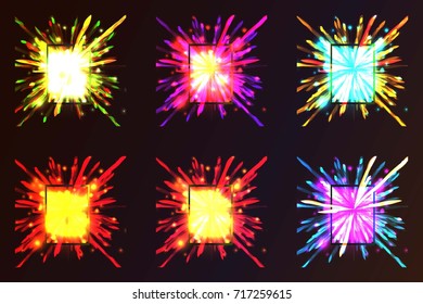 Abstract Colorful Explosion Collection. Flash Light Burst Design. Vector illustration.