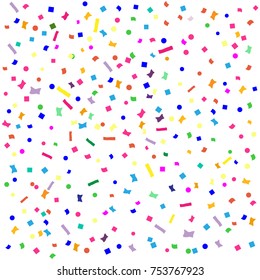 Abstract colorful explosion of confetti on festive background.The design elements or gifts for decoration of Christmas celebration isolated on the white. The vector illustration of holiday