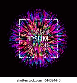 Abstract colorful explosion on dark background, space for text, vector Illustration