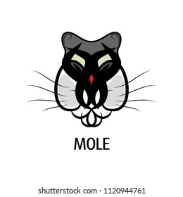 Abstract, colorful face, animal, mole. Fashionable design. Modern, creative, children's style.