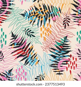 Abstract colorful fern seamless pattern. Pattern for the fabric. 