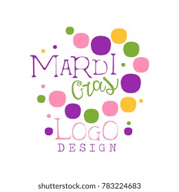 Abstract colorful festive logo design template for Mardi Gras holiday. Carnival and masquerade theme. Vector isolated on white