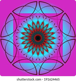 abstract colorful figure in the background of purple square