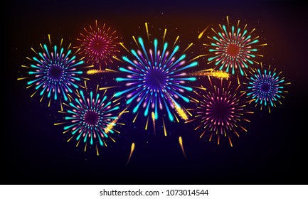 Abstract colorful fireworks background.