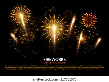 Abstract colorful fireworks background. Christmas lights. Vector illustration. 