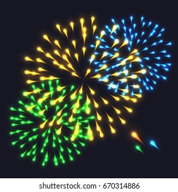Abstract Colorful fireworks explosion on dark background. vector illustration 