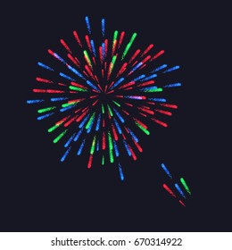 Abstract Colorful fireworks explosion on dark background. vector illustration 