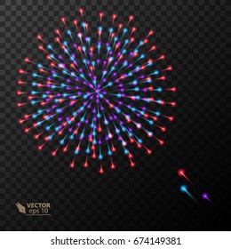 Abstract Colorful fireworks explosion on dark background. vector illustration