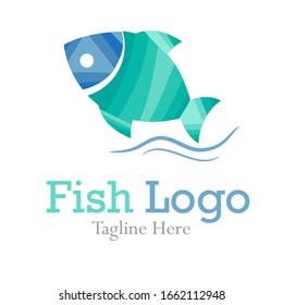 Abstract colorful fish logo vector illustration with dummy text and tagline on white background.