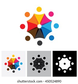 Abstract colorful five happy people vector logo icons as ring. This can also represent concept of children playing together or team building or group activity, unity & diversity