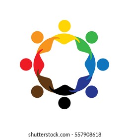 Abstract Colorful Five Happy People Vector Logo Icons As Ring. This Can Also Represent Concept Of Children Playing Together Or Team Building Or Group Activity, Unity & Diversity